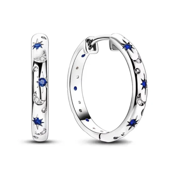 Aros Huggie Estrellas y Lunas con Circones Azules Aros Huggie Estrellas y Lunas con Circones Azules