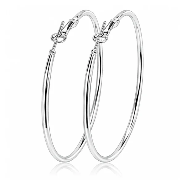 Aros Argolla Lisa Grande Plateada Derecha Aros Argolla Lisa Grande Plateada Derecha