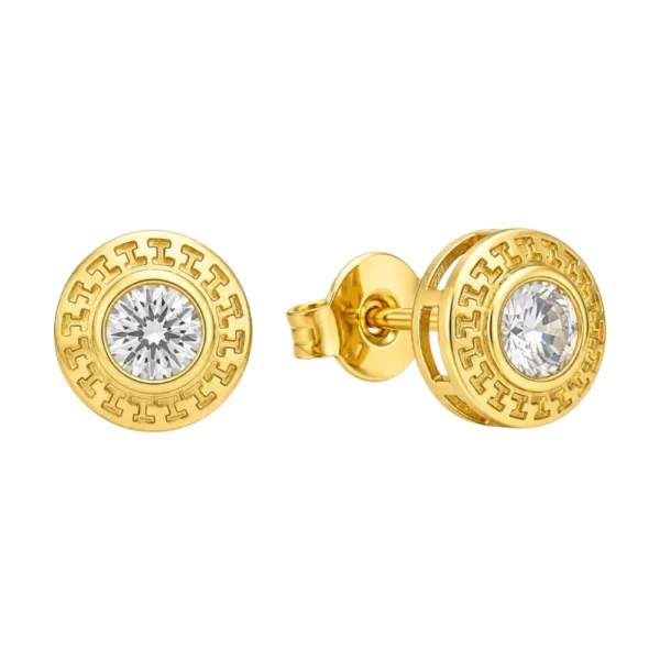Aros Diseño Greca Circón 10 mm Baño de Oro 18K