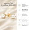 Aros con Perla 8 mm Baño de Oro 18K Cacteristicas Aros Pistilo con Perla 8 mm Baño de Oro 18K