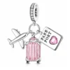 Dije Viaje Avión, Maleta y Pasaporte Rosa