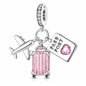 Dije Viaje Avión, Maleta y Pasaporte Rosa