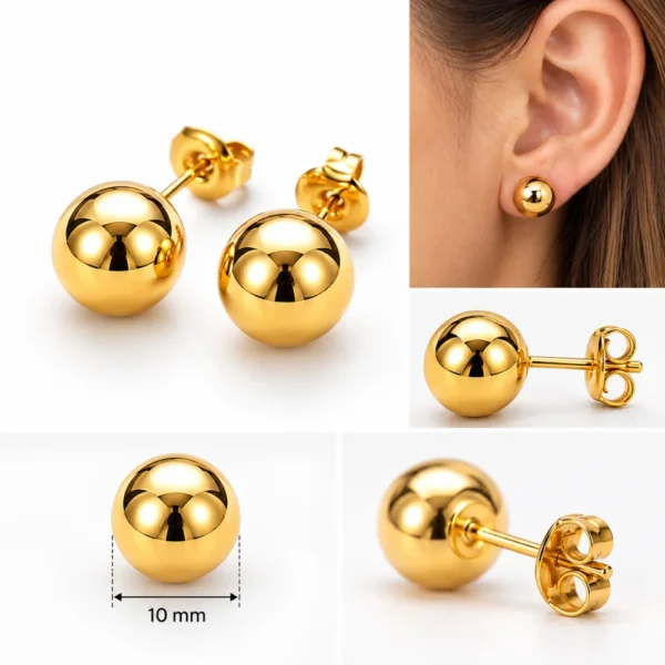 Aros Esfera Lisa 10 mm Baño de Oro 18K Caracteristicas Aros Esfera Lisa 10 mm Baño de Oro 18K Caracteristicas