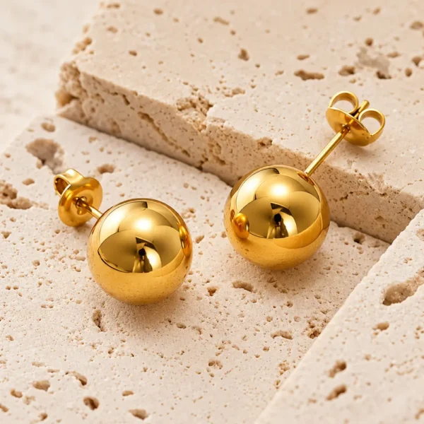 Aros Esfera Lisa 10 mm Baño de Oro 18K Piedra Aros Esfera Lisa 10 mm Baño de Oro 18K Piedra