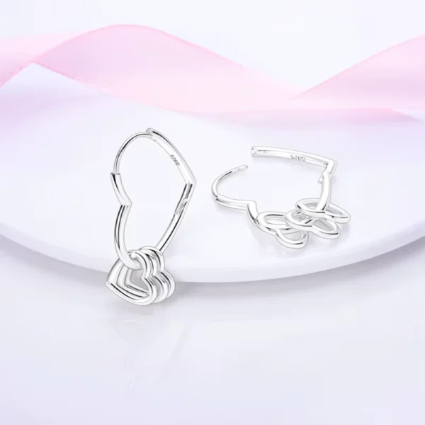 Aros Plata Argolla Corazón Triple Colgante Fondo Aros Plata Argolla Corazón Triple Colgante Fondo